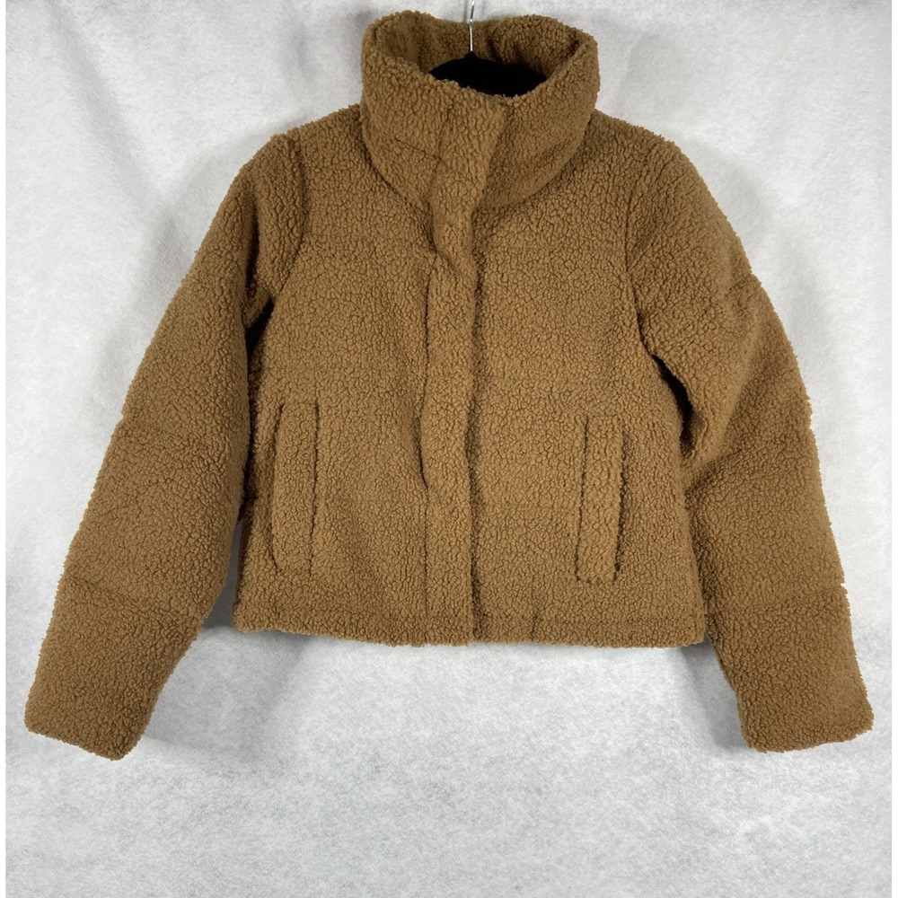 Abercrombie & Fitch Jacket Women's Small Brown Mini Puffer Cropped Sherpa Teddy